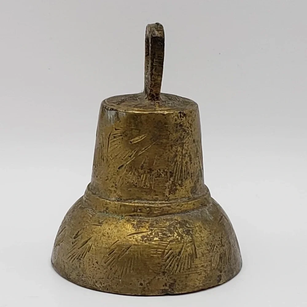 Vintage 1950s Mid Century Modern India Brass Etched/Engraved Bells (Set of 2)